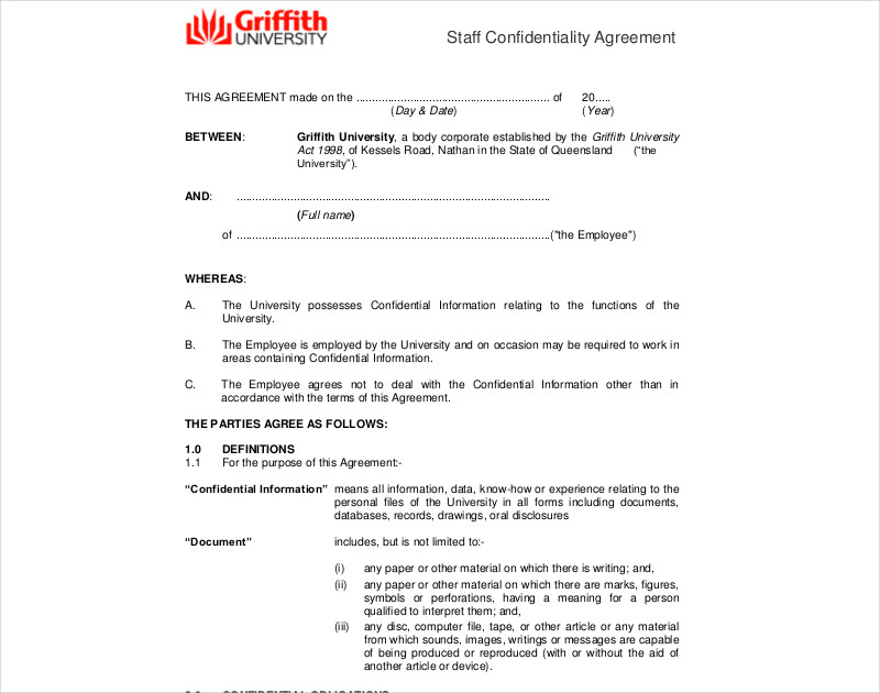staff confidentiality agreement 