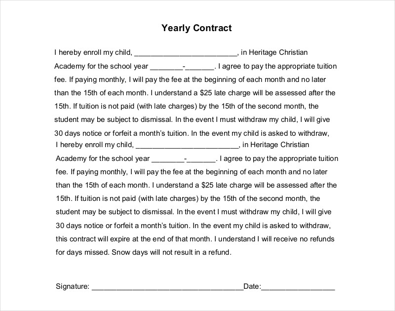standard yearly contract