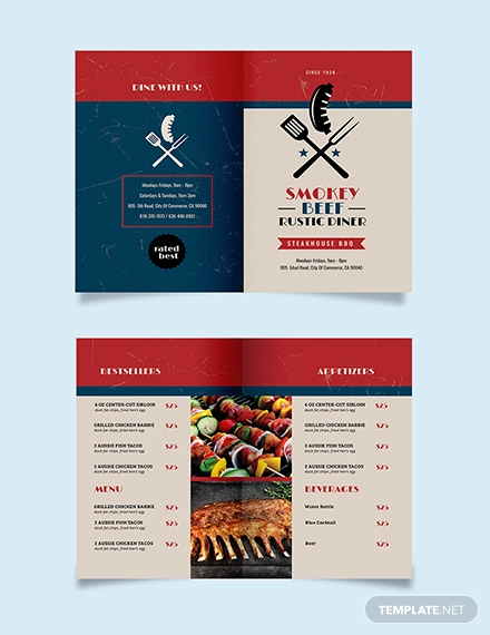 steakhouse bbq restaurant take out bifold brochure template