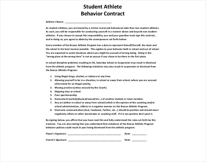 Student Athlete Behavior Contract