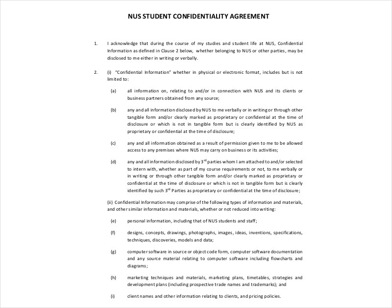 student confidentiality agreement