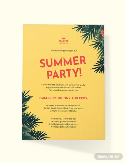 Summer Party Invitation 21  Examples Illustrator Word Pages