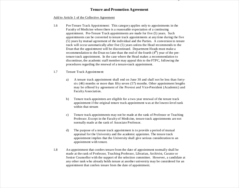 tenure and promotion agreement