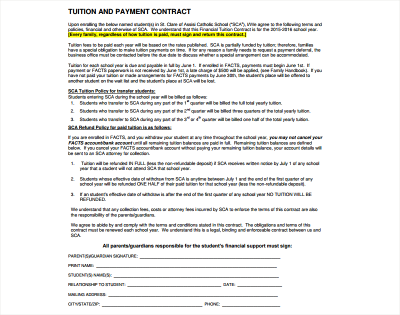 Tuition and Payment Contract