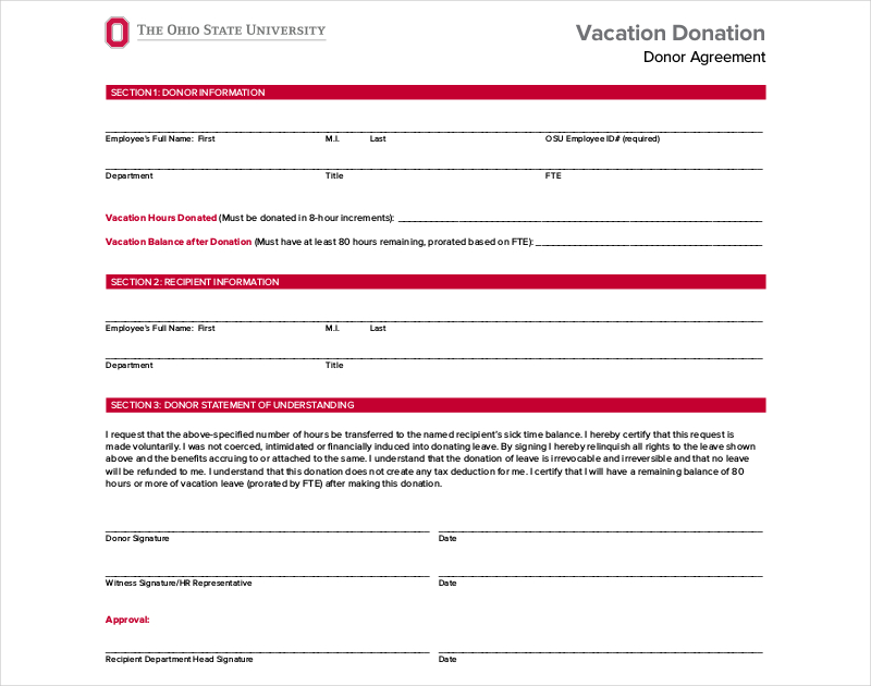 vacation donation agreement