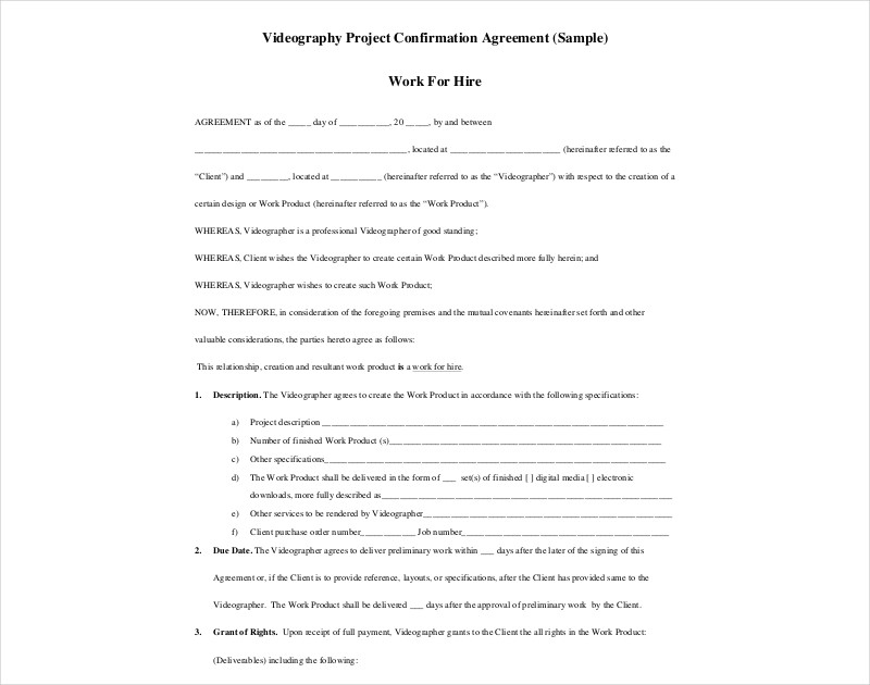 videography confirmation agreement work for hire 