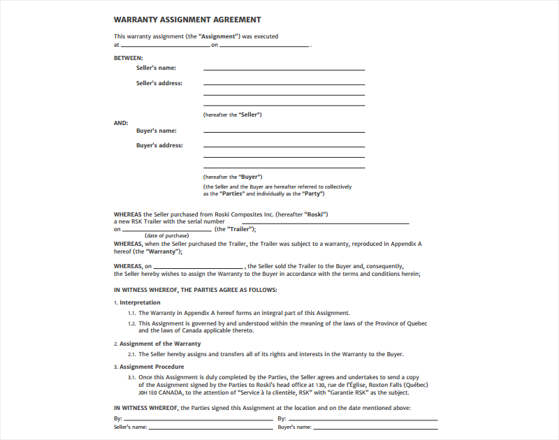 warranty assignment agreement