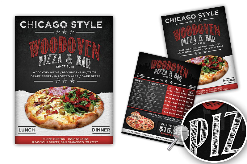 wood oven pizza menu flyer