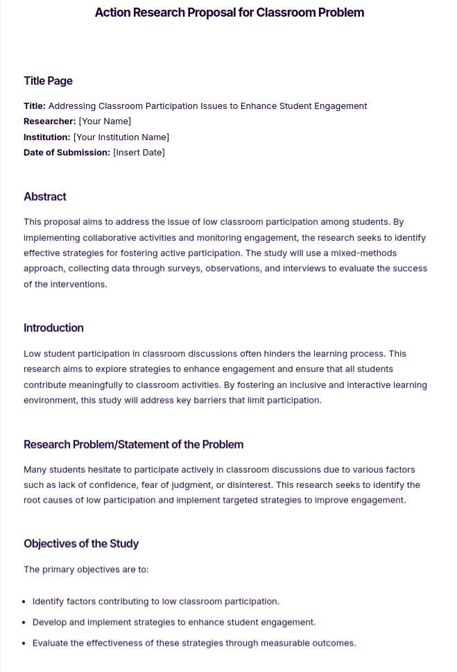 Action Research Proposal for Classroom Problem