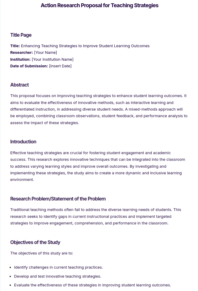 Action Research Proposal for Teaching Strategies