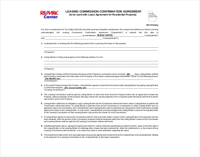 leasing commission conformation agreement