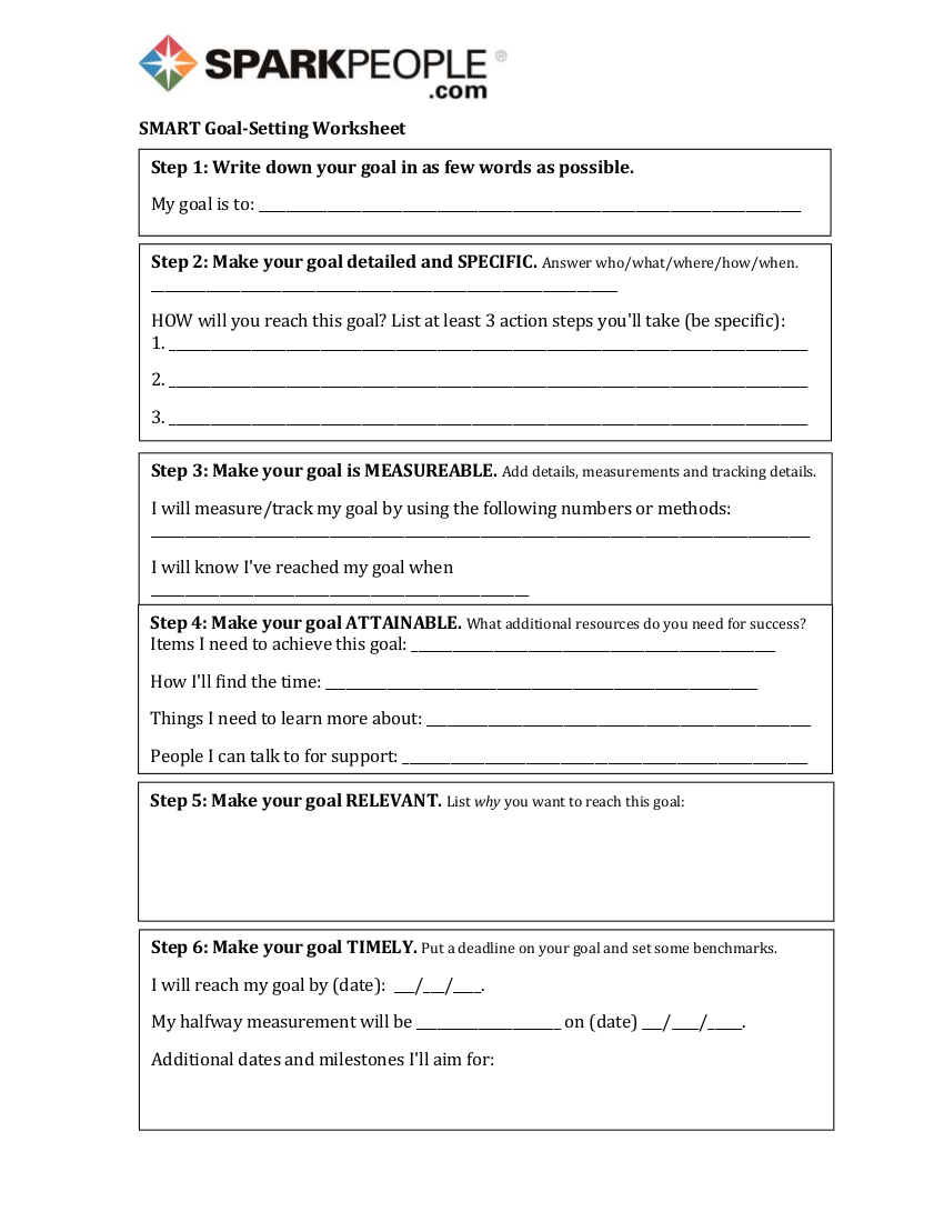 Setting worksheets adults goal for Goal Setting