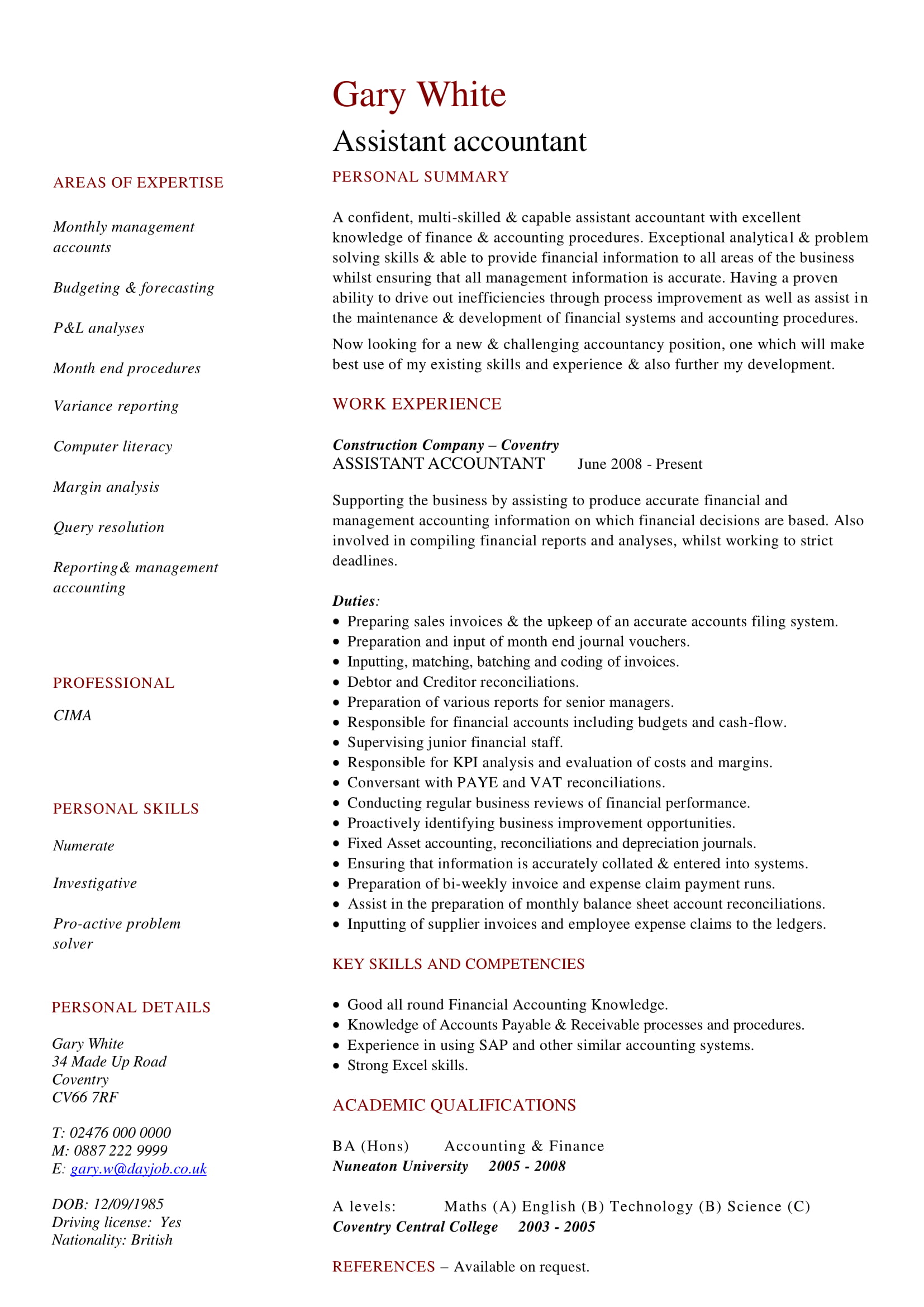 job summary on resume examples