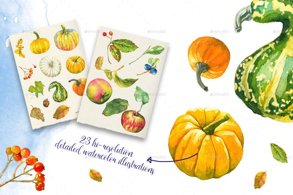 Autumn Watercolor Fruits Greeting Card