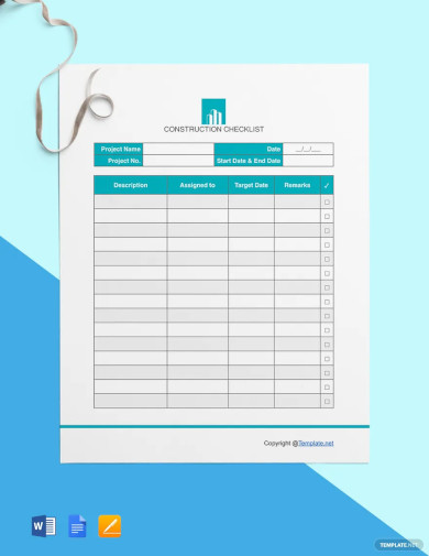 blank construction checklist template