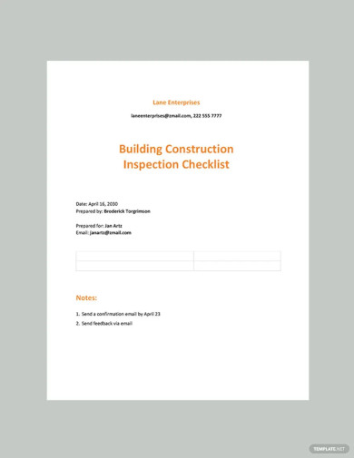 building construction inspection checklist template