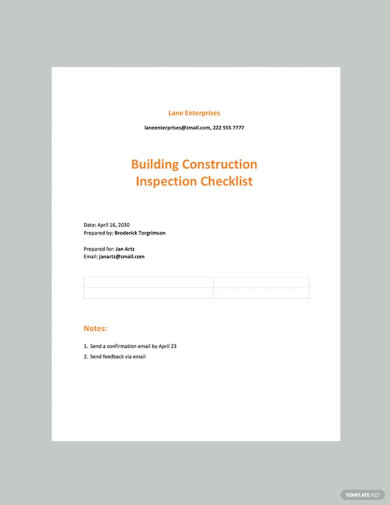 Building Construction Inspection Checklist Template