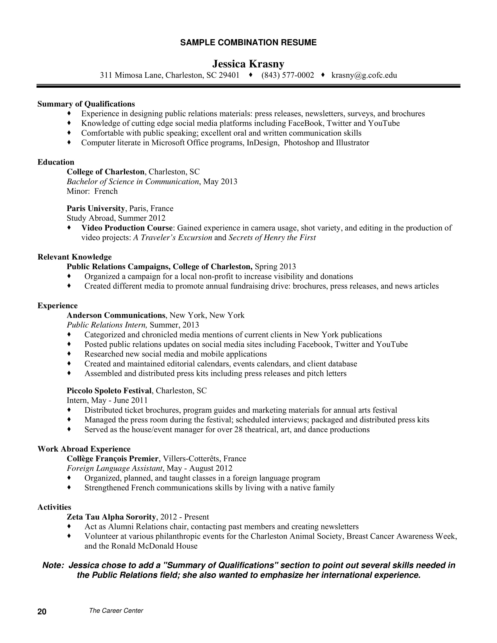 sample resume summary for career change