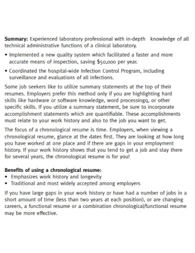 chronological resume summary