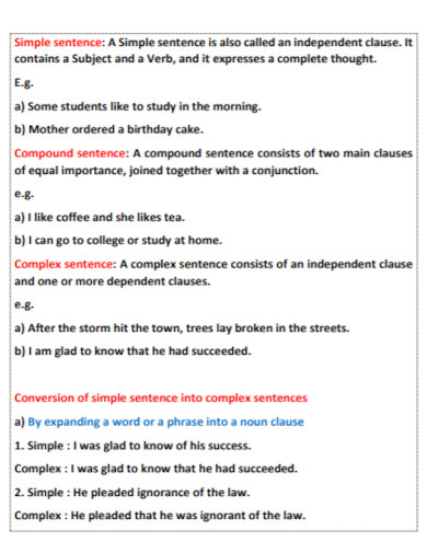 complex sentences class notes
