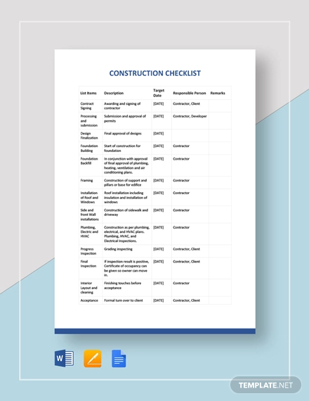 Construction Checklist Example