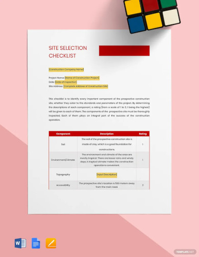 Construction Site Selection Checklist Template