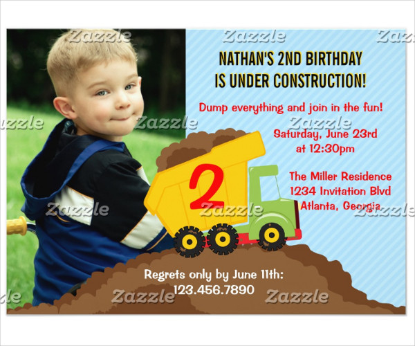 dump truck construction boy birthday party photo invitation
