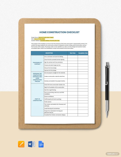 Home Construction Checklist Template1