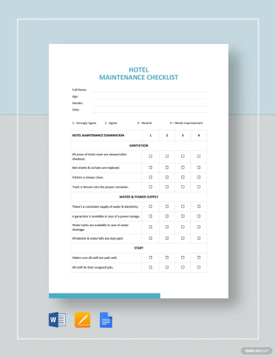 hotel maintenance checklist template