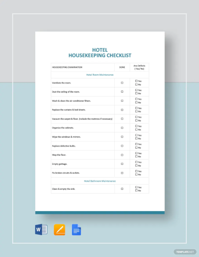 housekeeping checklist template for hotel template