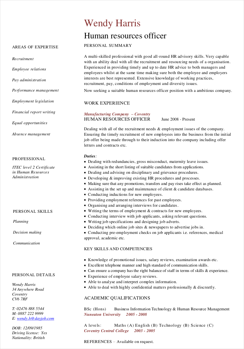 human resources officer resume example1
