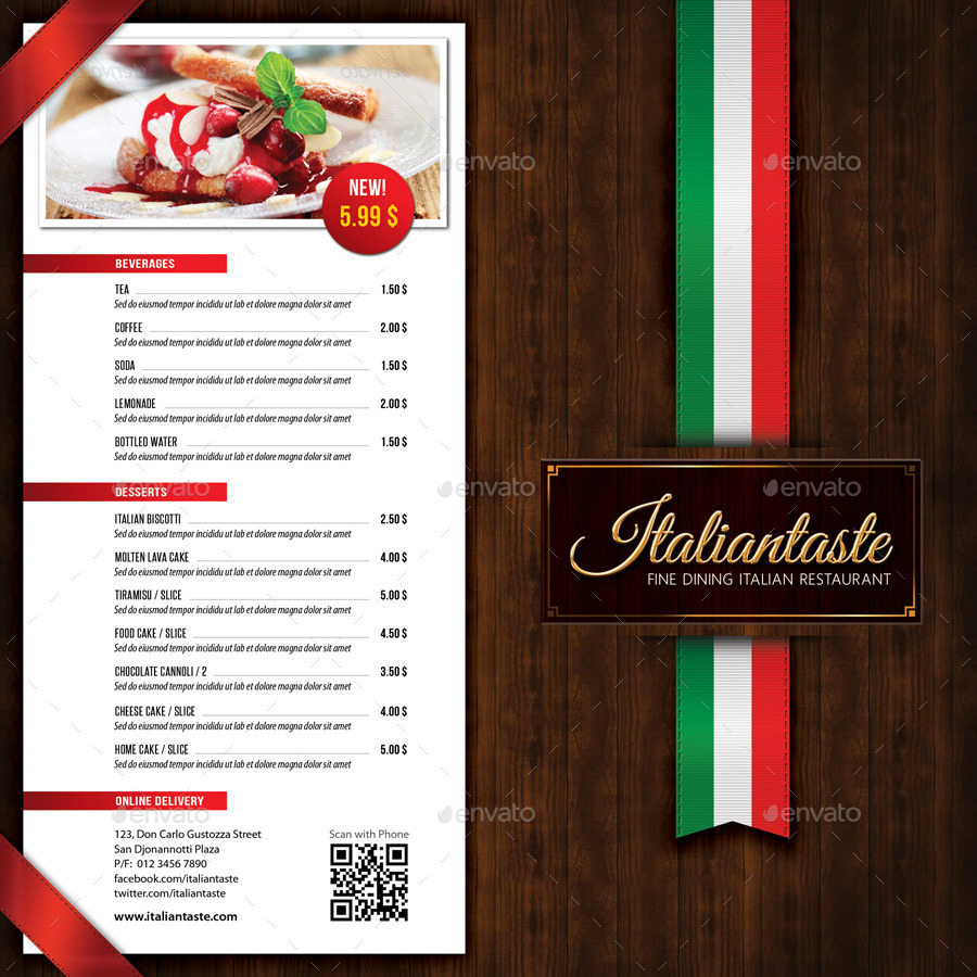 italian restaurant menu design