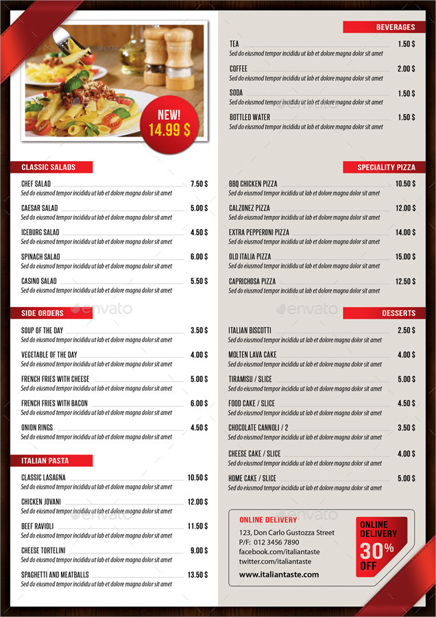 restaurant menu image