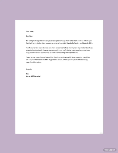 nurse resignation letter template