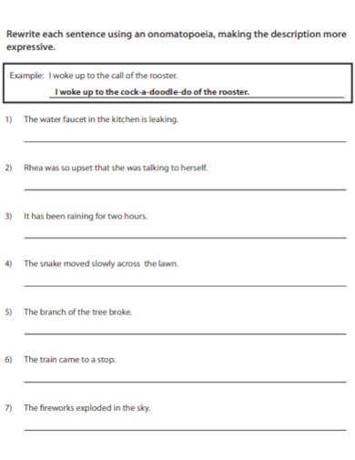 Onomatopoeia Sentence Rewrite Example