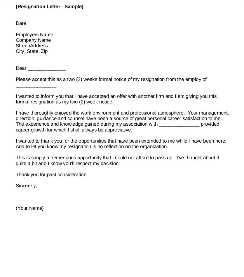 cover letter for job resignation
