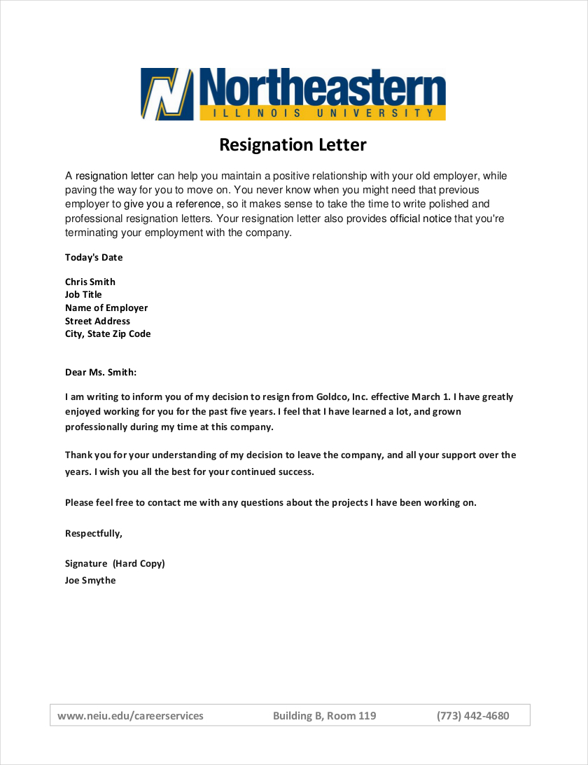 Employee Resignation Letter Notice Period - Sample Resignation Letter