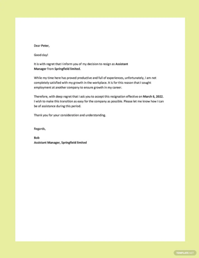 resignation letter template for career growth