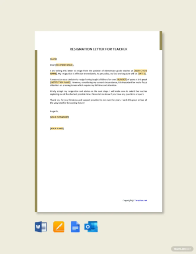 resignation letter template for teacher