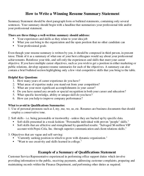 Professional Summary Resume Examples Career Summary Resume