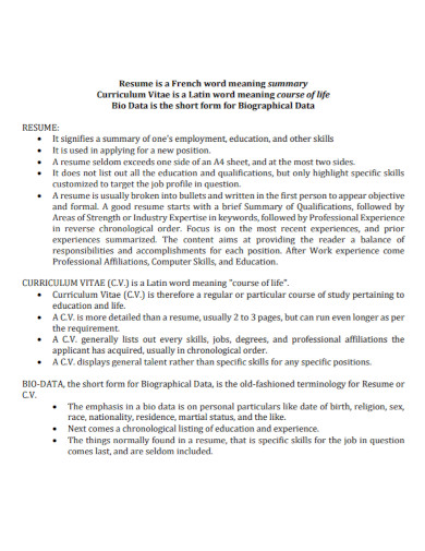 resume summary in pdf