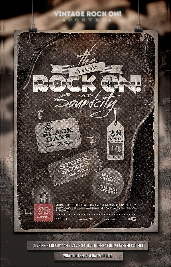 rock on vintage poster flyer