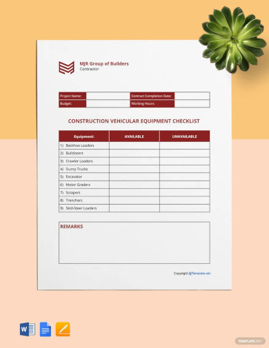 Sample Construction Checklist Template