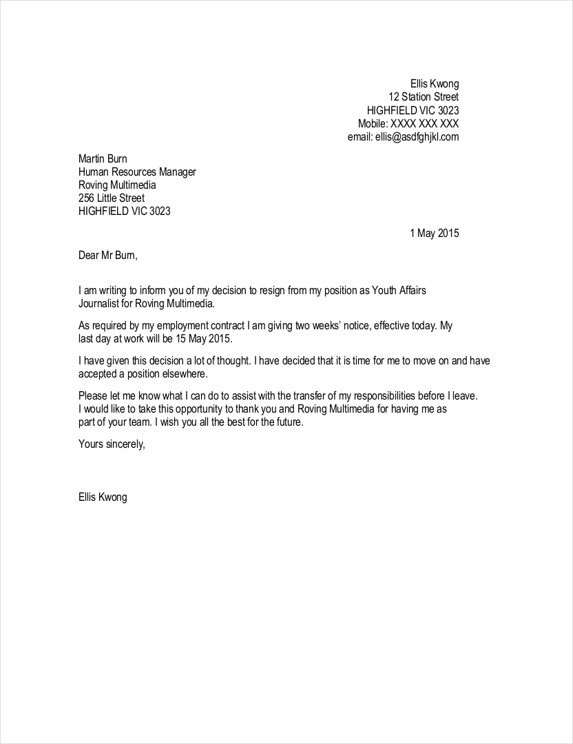 Official Resignation Letter - 9+ Examples, Format, Sample | Examples