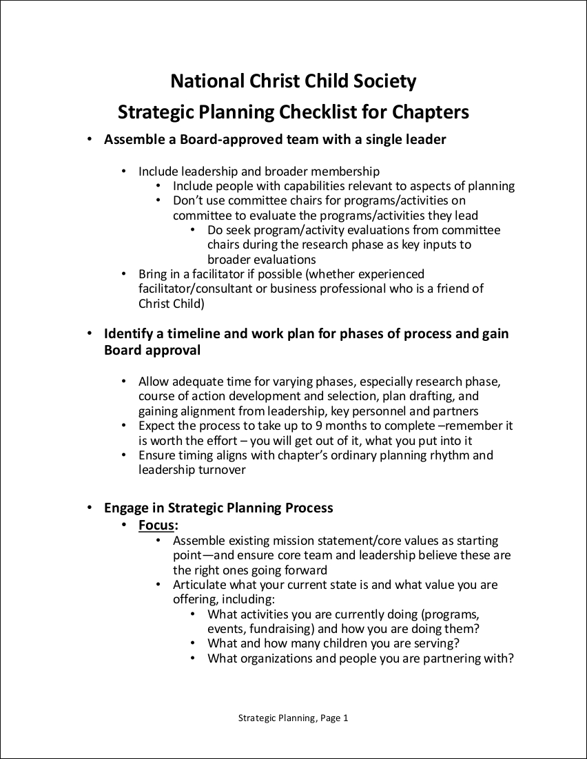sample strategic planning checklist for chapters