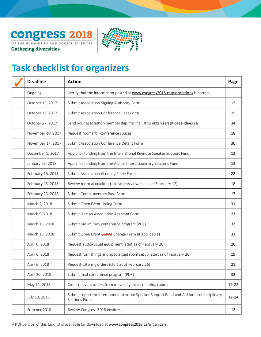 Sample Task Checklist for Organizers