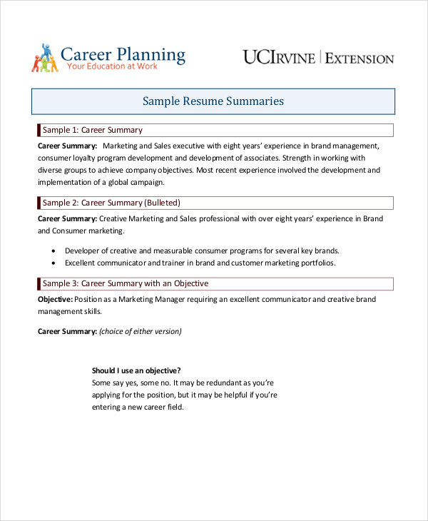 career summary in resume