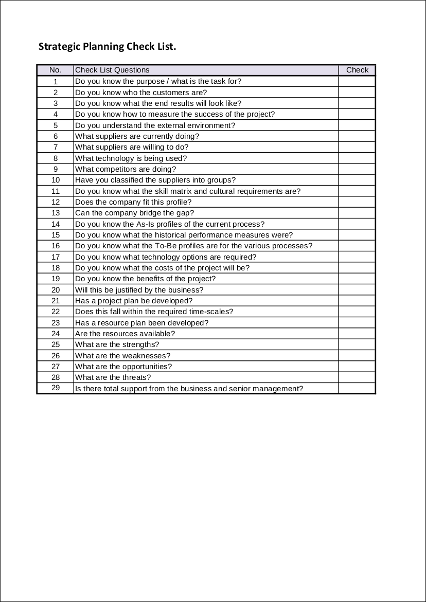 strategic planning checklist sample format