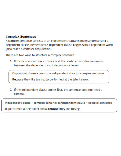 structure of complex sentences