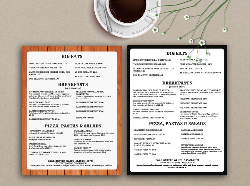 takeout menu design and template